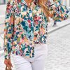 Women's Floral Blouses Dressy Casual V Neck Button Down Shirts Lantern Long Sleeve Boho Chiffon Fall Tops 2025