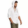 Men Cotton Linen Long Sleeve Button Down Shirt Summer Casual Hawaiian Beach Tops Lightweight Fashion Hoodies
