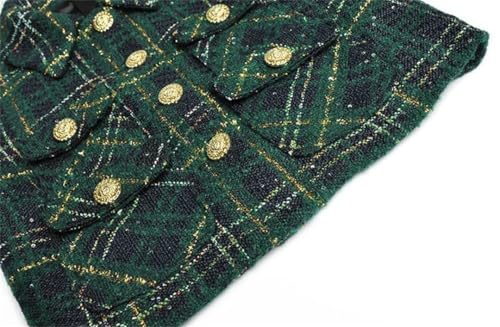 Women Winter Plaid Tweed Skirts Suit Bow Beading Long Sleeve Jacket Tassel Skirt 2 Pieces Set