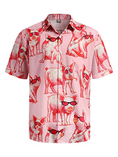 Men's Hawaiian Shirt Short Sleeve Funny Printed Casual Button Down Aloha Shirts