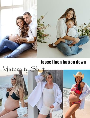 Womens Linen Button Down Shirt Casual Long Sleeve Cotton Blouse Loose Fit Collared Work Gauze Tops with Pocket
