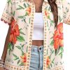 ???? Womens Hawaiian Shirt Luau Party Tropical Vacation Button Down Shirts Short Sleeve Beach Hawaii Floral Print Top