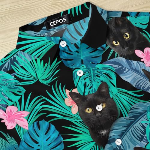 Cat Men's Hawaiian Shirt, Summer Tropical Button Down for Unisex, Funny Casual Short Sleeve Shirt