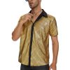 Mens 70S Disco Outfits Sequin Shirt Short Sleeve Button Down Shirts Party Novelty Shirts Nightclub Christmas Prom Costume