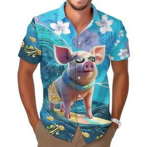 Farm Animal Button Shirt for Men, Animal Men's Hawaiian Shirt, Summer Unisex Shirt, Birthday Gifts for Men