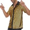 Mens 70S Disco Outfits Sequin Shirt Short Sleeve Button Down Shirts Party Novelty Shirts Nightclub Christmas Prom Costume