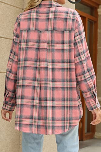 Womens Button Down Flannel Shirts Long Sleeve Plaid Shackets Business Casual Blouse Top