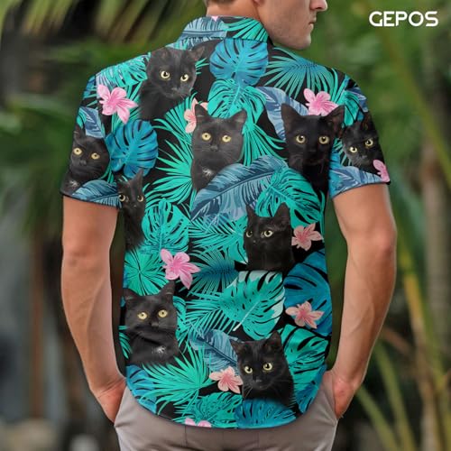 Cat Men's Hawaiian Shirt, Summer Tropical Button Down for Unisex, Funny Casual Short Sleeve Shirt