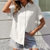 Womens Button Down Shirts Casual Short Sleeve Dress Shirt Textured Collared Summer Work Blouse