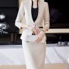 Women Business Suits V-Neck Single Button Slim Fit Formal Blazer Midi Wrap Hip Pencil Skirt 2 Piece Sets