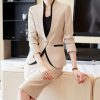Women Business Suits V-Neck Single Button Slim Fit Formal Blazer Midi Wrap Hip Pencil Skirt 2 Piece Sets