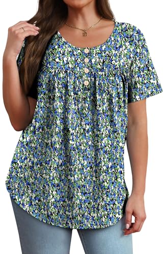 Womens Summer Tunic Tops Button Down Shirts Short Sleeve T-shirts Beach Vacation Clothes Spring S-3XL
