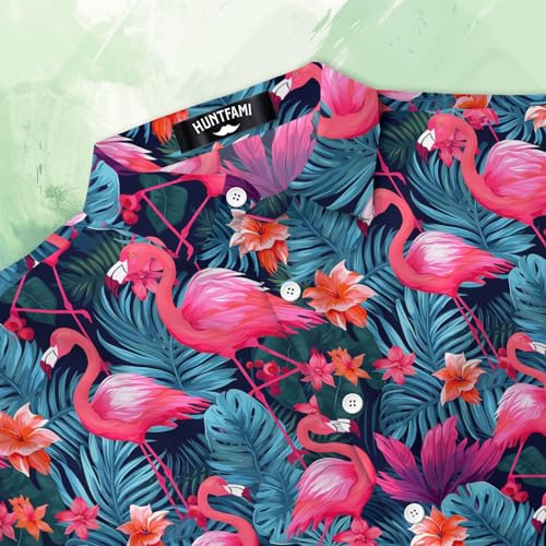 Men's Hawaiian Beach Shirt with Flamingo Shirt Men Print - Short Sleeve Linen Button Down