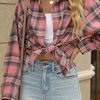 Womens Button Down Flannel Shirts Long Sleeve Plaid Shackets Business Casual Blouse Top