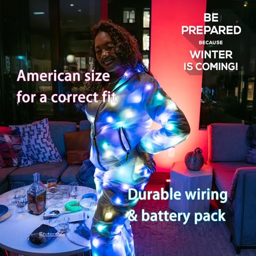 2 Pcs LED Light Up Jacket Men Women Rave Outfit Halloween Festival EDM Party Night Event Costume Neon Glow Clothing
