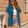 Women's Button Down Shirts Short Sleeve Casual Oversized Shirts Loose Collared V Neck Blouses