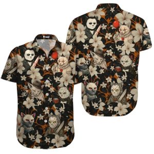 Mens Halloween Hawaiian Shirt, Horror Friends Shirts for Men Women Short Sleeve