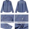 Denim Button Down Shirts for Women Long Sleeve Lightweight Western Relaxed Single Pocket Jean Shirt Shacket Top