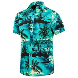 Men's Hawaiian Shirt Short Sleeves Printed Button Down Summer Beach Dress Shirts