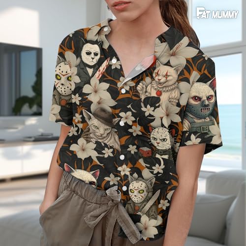 Mens Halloween Hawaiian Shirt, Horror Friends Shirts for Men Women Short Sleeve