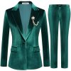Women's 2 Piece Velvet Suit Notch Lapel One Button Slim Fit Business Party Wedding Tuxedo Blazer Pants Set
