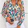 Women's Floral Blouses Dressy Casual V Neck Button Down Shirts Lantern Long Sleeve Boho Chiffon Fall Tops 2025