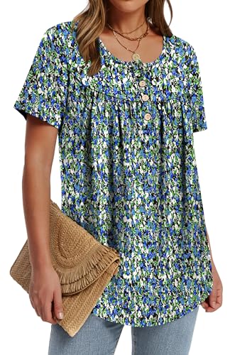Womens Summer Tunic Tops Button Down Shirts Short Sleeve T-shirts Beach Vacation Clothes Spring S-3XL
