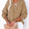 Womens Casual Button V Neck Long Sleeve Shirts Oversized Solid Blouses Tops