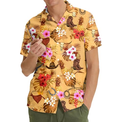 Pineapple Hawaiian Shirt for Men Women, Leopard Pineapple Button Down Shirt Mens Casual Short Sleeve Shirt