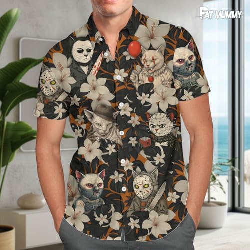 Mens Halloween Hawaiian Shirt, Horror Friends Shirts for Men Women Short Sleeve