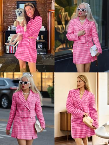 51hgZ-Pd68L.jpg Womens Cropped Tweed Blazer Sets 2 Piece Outfits and Mini Skirt Sets Business Casual Suits