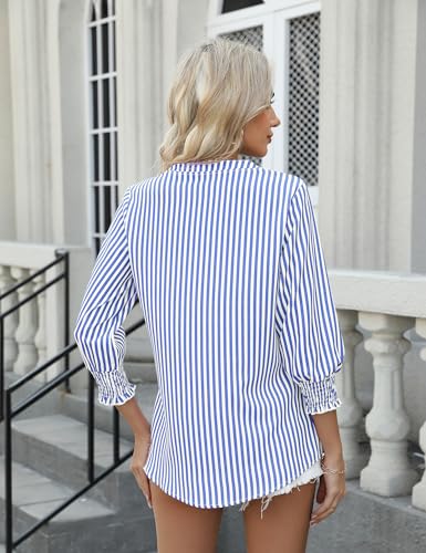 Womens 3/4 Sleeves Button Down Shirts Pleated Chiffon Blouses Business Casual Tops Work Office Tshirt