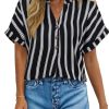 Womens Shirts Dressy Casual Summer Batwing Sleeve Shirt Trendy V Neck Button Down Striped Tops and Blouses