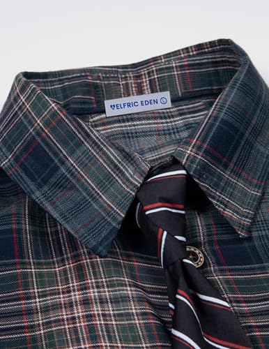 Mens Button Down Shirts Number Print Plaid Necktie Short Sleeve Shirt Casual Summer Shirts