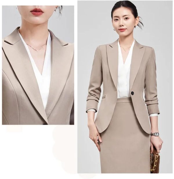 Women's Notch Lapel Collar Slim Fit Suit Jacket Wrap Hip Pencil Skirt 2 Piece Suits Business Office Sets