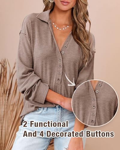Women Casual Button Down Fall Blouses 2025 Long Sleeve Solid Business Work Tops Cute Relaxed Fit Shirts