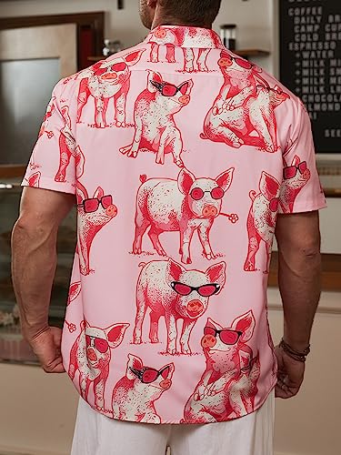 Men's Hawaiian Shirt Short Sleeve Funny Printed Casual Button Down Aloha Shirts