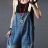 Women Casual Loose Cropped Denim Jumpsuits Rompers Jeans Overalls Distressed Ripped Fringed/Pockets P49