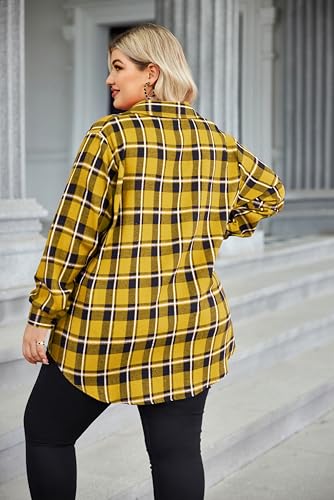 Womens Plus Size Flannel Shirts Plaid Shirts Long Sleeves Casual Button Down Collared Shacket Tops