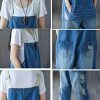 Women Casual Loose Cropped Denim Jumpsuits Rompers Jeans Overalls Distressed Ripped Fringed/Pockets P49