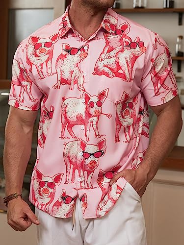 Men's Hawaiian Shirt Short Sleeve Funny Printed Casual Button Down Aloha Shirts