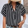 Womens Shirts Dressy Casual Summer Batwing Sleeve Shirt Trendy V Neck Button Down Striped Tops and Blouses