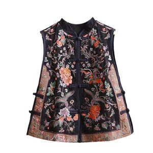 traditional chinese women vest flower embroidery cotton linen elegant oriental suit
