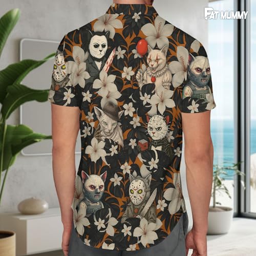 Mens Halloween Hawaiian Shirt, Horror Friends Shirts for Men Women Short Sleeve