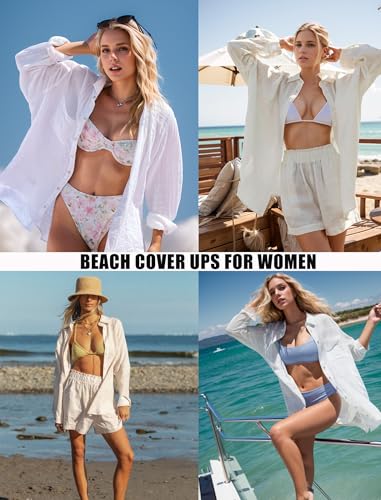 Womens Linen Button Down Shirt Casual Long Sleeve Cotton Blouse Loose Fit Collared Work Gauze Tops with Pocket