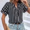 Womens Shirts Dressy Casual Summer Batwing Sleeve Shirt Trendy V Neck Button Down Striped Tops and Blouses