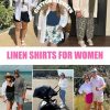 Womens Linen Button Down Shirt Casual Long Sleeve Cotton Blouse Loose Fit Collared Work Gauze Tops with Pocket