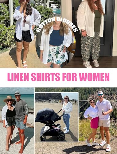 Womens Linen Button Down Shirt Casual Long Sleeve Cotton Blouse Loose Fit Collared Work Gauze Tops with Pocket