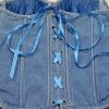 Women's Denim Rhinestone Corset Top Sexy Club Party Jean Bodysuit