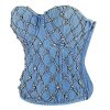 Women's Denim Rhinestone Corset Top Sexy Club Party Jean Bodysuit